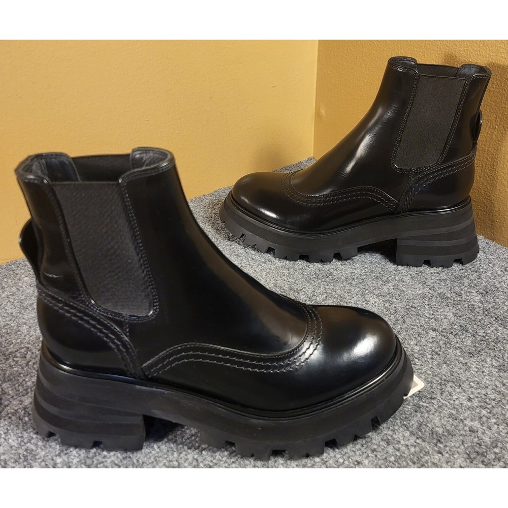 Alexander McQueen Wander Chelsea Black Boots Block Heel Shoe Women's Size 6 (36)
